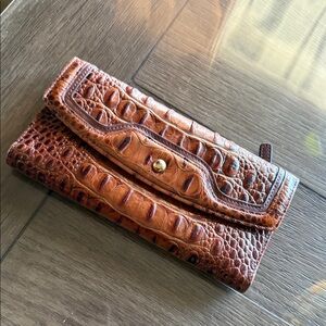 Brahmin Croc-Embossed Brown Leather Clutch Wallet